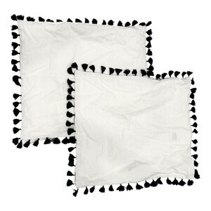Echelon Home White Cotton 25" Square Pillow Shams Black Tassel Set of 2 Boho